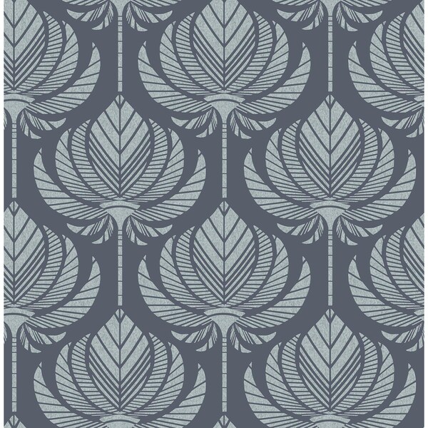 Manhattan Comfort Midland Palmier Navy Lotus Fan 33 ft L X 205 in W Wallpaper BR4014-26424 - main
